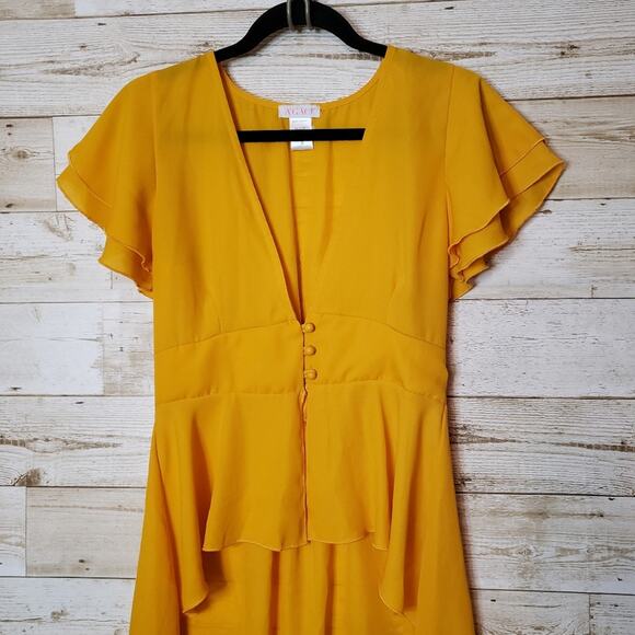 Flowy Fairy Tunic Agaci Mustard Vest Shirt Dress High Low Hem Boho Womens Small - Picture 4 of 10